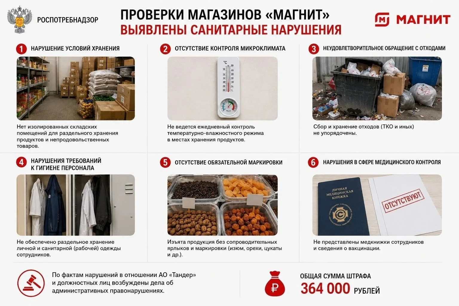 «Магнит» в Дагестане оштрафовали на 364 тысячи рублей за многочисленные нарушения