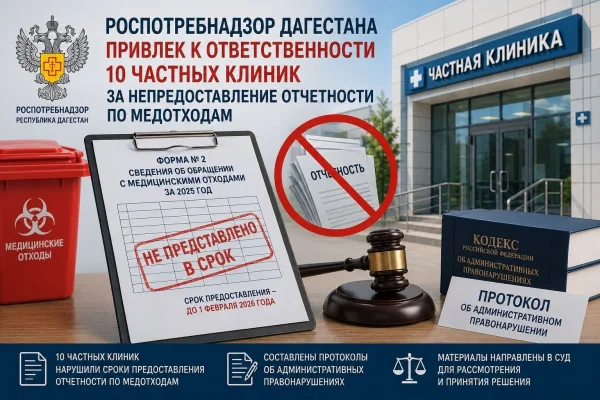 В Дагестане 10 частных клиник привлечены к ответственности за сокрытие отчетности по медотходам