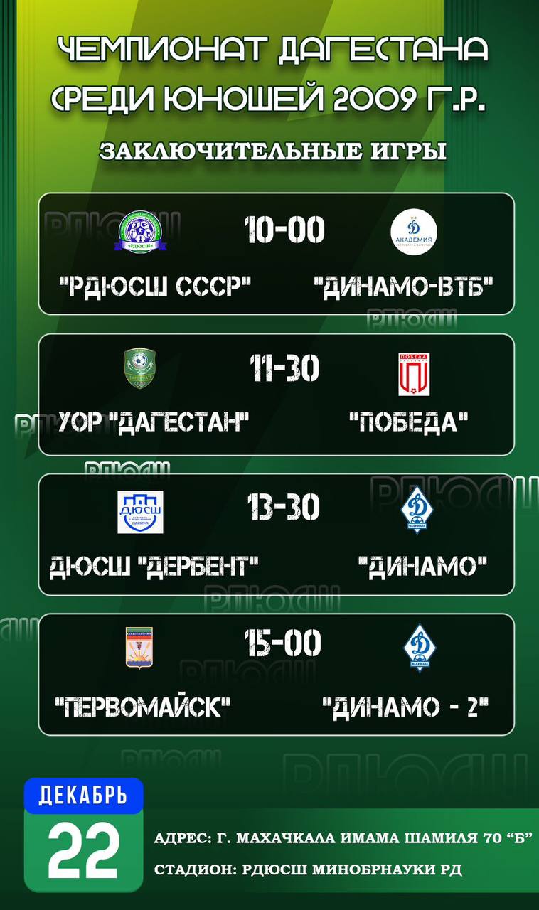В Махачкале определят чемпионов Дагестана по футболу среди юношей